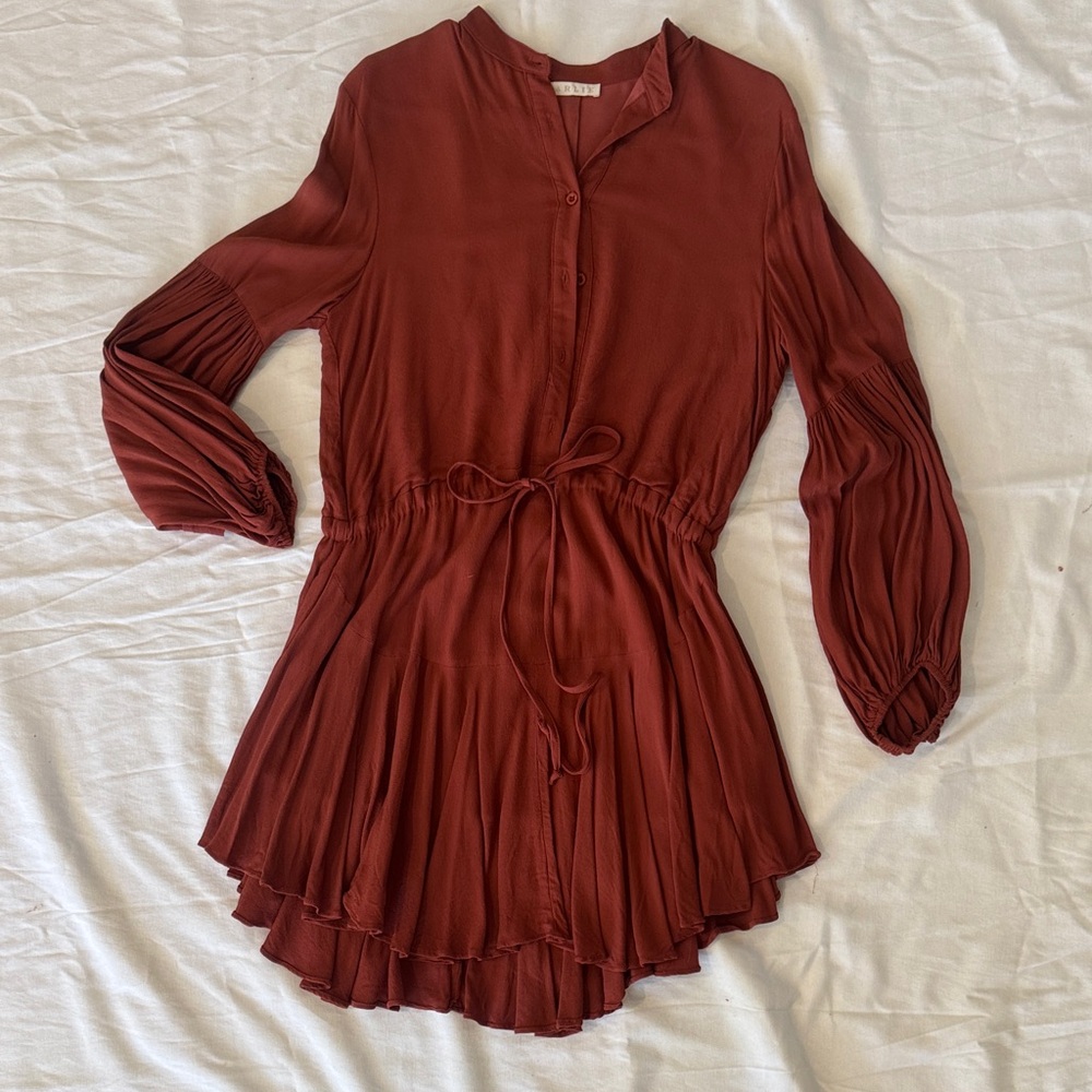 Karlie Long Sleeve Rust Red Tiered Tunic Dress